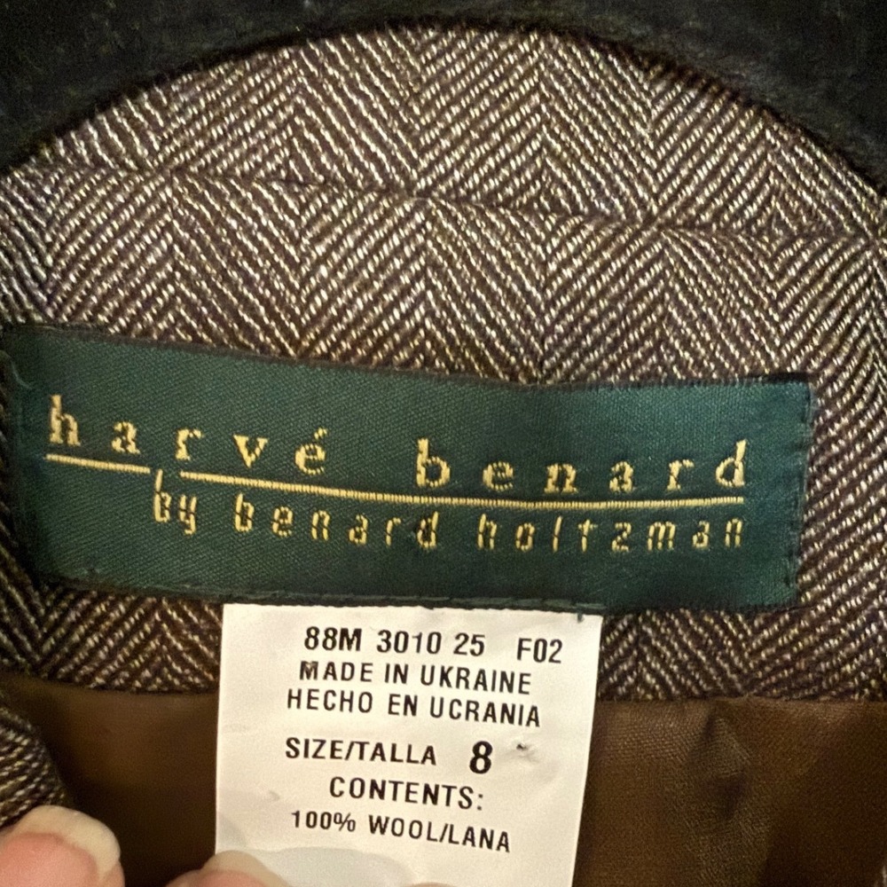 VTG Harve Benard Brown Herringbone 100% Wool Blazer Jacket Y2K Academia Sz 8 - Picture 7 of 7